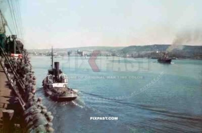 German cargo ship transporting troops into Oslo Norway May 1940. Invasion of Norway. Operation Weserubung