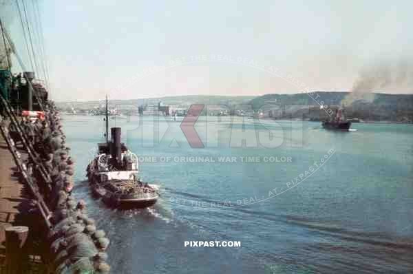 German cargo ship transporting troops into Oslo Norway May 1940. Invasion of Norway. Operation Weserubung