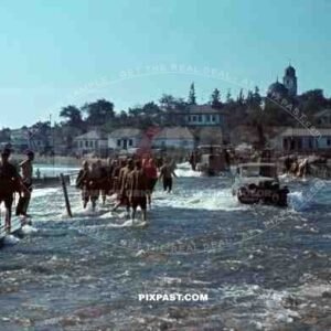 German infantry crossing River Ros, Bila Zerkwa Ukraine 1941, St. Mary Magdalene Church. 9. Infantry Division.
