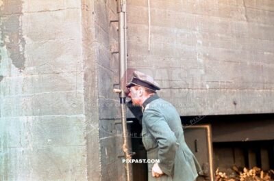 German infantry officer observing french position from German Bunker Westwall. Germany 1939. 14th infantry division. Fernglas