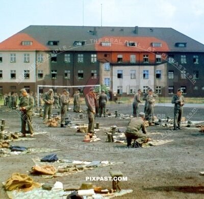 German kid Stug panzer soldiers in training camp, Germany. 1945