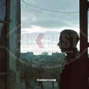 German panzer officer stands beside window, Kramatorsk, Ukraine ~1942, 22nd Panzer Division. Wehrmacht.