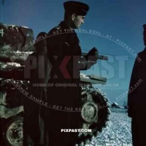 German panzer tank commander officer Russian front winter 1941, Russian POWs building bunker.