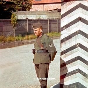 German soldier Obergefreiter Infantry unit 899 on guard WACHE in Poland 1939. Wearing SA Sports Badge in bronze