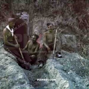 German soldiers smoking pipe and digging bunker, Russian Front 1943, 22nd Panzer Division,