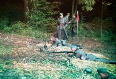German soldiers training with Mg34 machine gun beside the France Germany border. Westwall. 14th infantry division