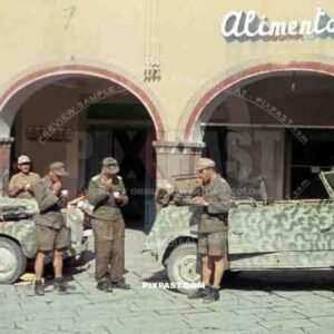German soldies eating Gelato in Rome, June, 1944, Day of Anzio Invasion, VW Kubelwagen 82. 26th Panzer Divisions