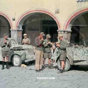 German soldies eating ice cream in Rome, January 22, 1944, Day of Anzio Invasion, VW Kubelwagen 82. 26th Panzer Divisions