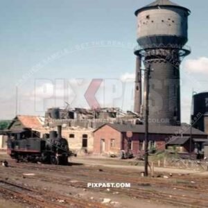 German steam train in Worms Germany 1945 train station.
