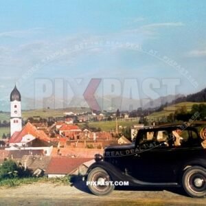 German tourists driving holiday in Nesselwang in the Ostallgau Bavaria Germany 1938.  IZ licence plate Rheinprovinz Rhine