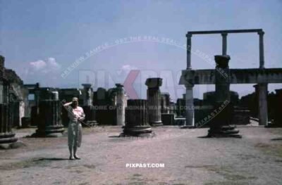 German woman visiting the ruins of Pompeii, Italy 1938
