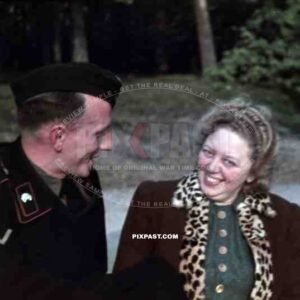 Germany 1944 Panzer Tank officer in black tunic totenkopf death head skull visit son family pink piping