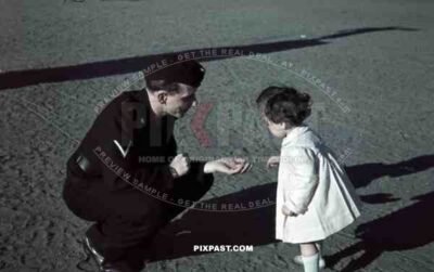 Germany 1944 Panzer Tank officer in black tunic totenkopf death head skull visit son family pink piping
