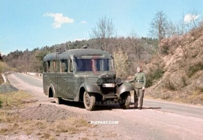 Germany army Ford BB Omnibus bus transport. Logisitcs army unit. France Septemeber 1940