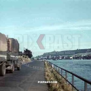 Germany army supply truck with trailer on french road, near Niort France 1941, 22nd Panzer Division.