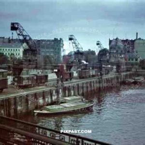 Hamburg Germany 1943 harbour ship building gas works train wagons boat