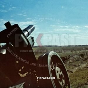 Heavy captured Russian Howitzer artillery cannon 122 mm gun M1931. Russian front Orel 1942