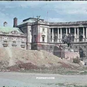 Hofburg Palace Austria Vienna Wien Russian attack bombed 1945 rooftop citiy destroyed rubble ruins red flag