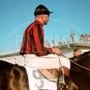 Horse Racing Jockey Nr. 9 in Deutsches Derby Hamburg Horn  Rennbahn race course. June 1939