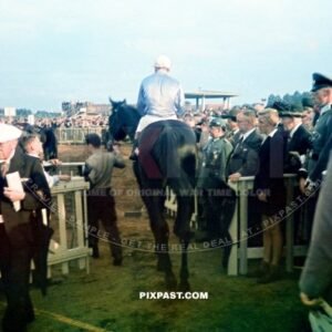 Horse Racing Jockey in Deutsches Derby Hamburg Horn  Rennbahn race course. June 1939