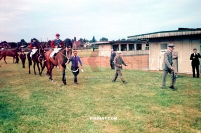 Horse Racing Jockey in Deutsches Derby Hamburg Horn Rennbahn race course. June 1939