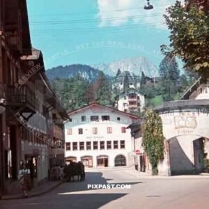 Hotel Post Berchtesgaden Bavaria Germany 1937. Road Signs and Pedestrians.