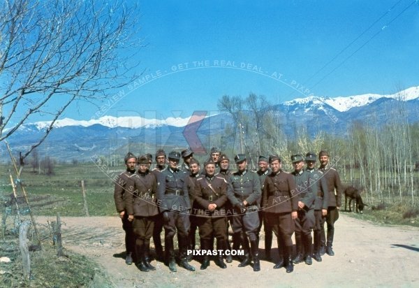 Invasion of Greece 1941. 304 Schutzen Regiment. 2nd Panzer Division. Gebirgsjager officers with Bulgarian officers