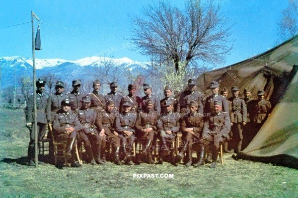 Invasion of Greece 1941. 304 Schutzen Regiment. 2nd Panzer Division. Gebirgsjager officers with Bulgarian officers