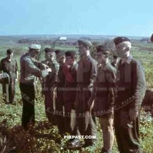 Iron Cross Award Ceremony, panzer drivers, Cherson, 1942, 22nd Panzer Division, windmill, green Camouflage shirt.