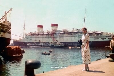 Italian steam liner Ship Conte di Savoia in Venice Italy 1940, 8th June