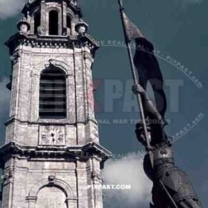 Jean d_qt_Arc statue in front of the St. Martin church in Langres, Champagne-Ardenne, France 1940