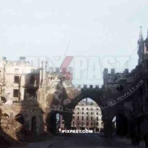 Karlstor city gate into Munich 1945, 101st, Cavalry Regiment arrive in destroyed city.