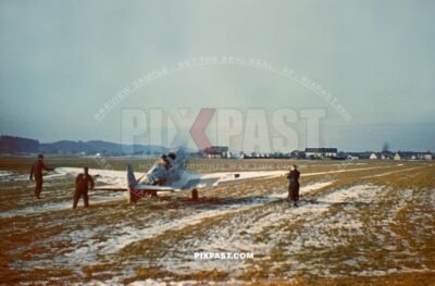 Klemm Kl 35 is a German sporting and training aeroplane. snow field. Alt Otting Bavaria Germany 1942. BU-yellow tail