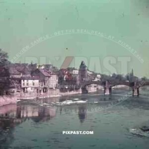 Kreuznach Germany 1937, Nahe and Bridge snow winter