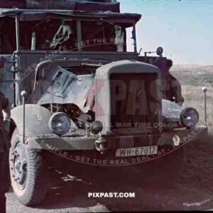 Kriegsberichter Franz Krieger, Russia, 1941, propaganda company, destroyed truck, OKH, Fernlast, trailer, 5. Komp.