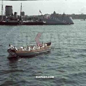 Kriegsmarine SA rowing boat WW1 german cruiser, Kiel Germany 1939