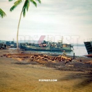Landing Craft Tank LCT (6) 1117. beached in the Philippines 1945.  Thirteenth Expeditionary Air Force 13 EAF