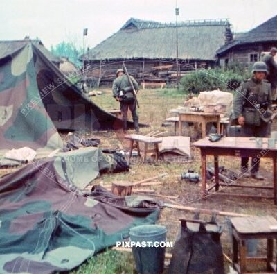 Large German medical army tent in Russia. Zeltbahn. Doctor Schone Arztes 33. Infantry Division San.Kp. 126 Russia 1941
