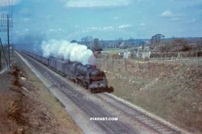 Large German troop transport Locomotive moving soldiers between Halle and Leipzig. Germany 1940