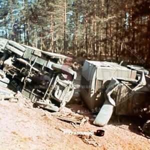 Large army Truck crash in mud beside Forest Russia 1942. 19th Panzer Division.