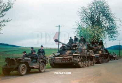 Lead German Panzer 4 of the 11th Panzer Division Surrender in Neumark, Czechoslovakia, May 1945