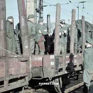 Leipzig Main Train Station Hauptbahnhof wagons cargo supply carts Germany 1941