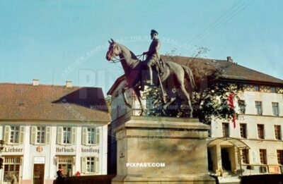 Leopold Prinz von Hohenzollern market place statue Denkmal. Sigmaringen, Baden Wurttemberg Germany 1940