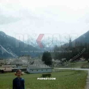 Little Bavarian Girl welcomes American GIs of the 101st Cavalry Regiment in Ruhpolding Bavaria 1945