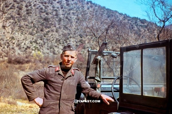 Luftwaffe Flak Obergefreiter with Horch 901 truck Flak-Regiment 201. 19th Flak Division. Akharnaí Athens Greece June 1941