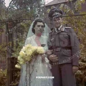 Luftwaffe Signals Radio Operator War Time Wedding Berlin 1943, Bride in Wedding Dress, belt buckle, cap, hat,