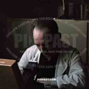 Man using farbdias 35mm slide viewer in apartment in Munich 1941