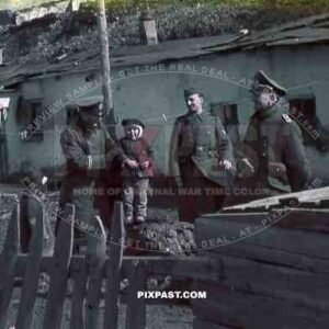 Mariupol Ukraine 1942, German army officers play with local children in farm