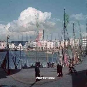 Market French fishing town La Rochelle France 1940 Occupied by german forces.
