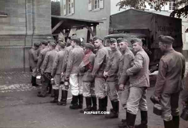 Medical Wehrmacht soldiers in front of the school in Kandel, Germany 1940